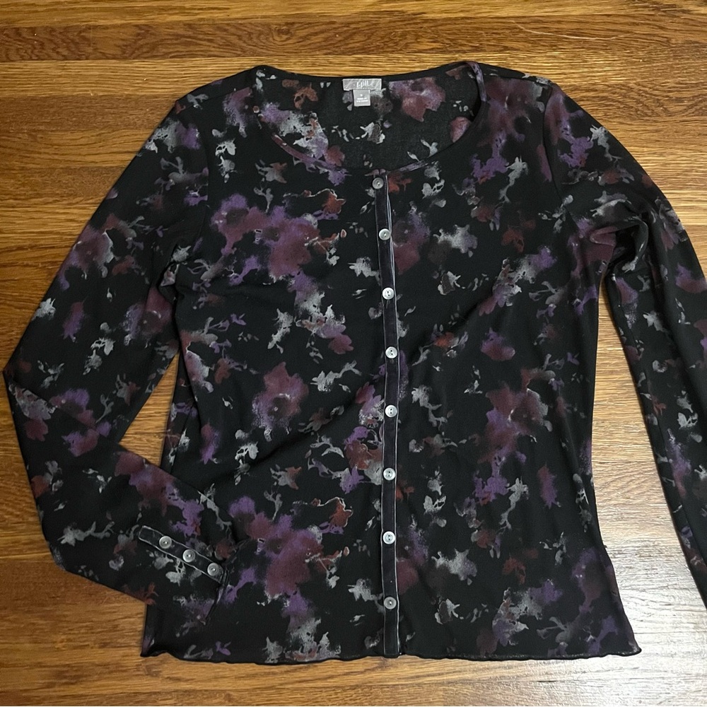 J Jill S cardigan dark floral Whimsigoth top Fall velvet y2k